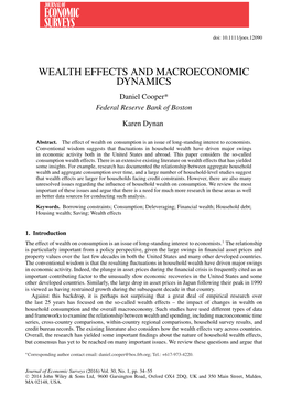 WEALTH EFFECTS and MACROECONOMIC DYNAMICS Daniel Cooper* Federal Reserve Bank of Boston