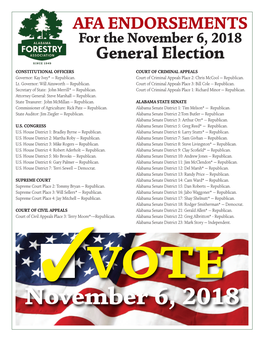 AFA ENDORSEMENTS for the November 6, 2018 General Election