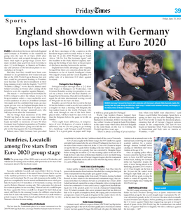 England Showdown with Germany Tops Last-16 Billing at Euro 2020