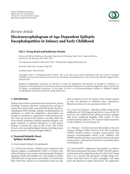 Electroencephalogram of Age-Dependent Epileptic Encephalopathies in Infancy and Early Childhood