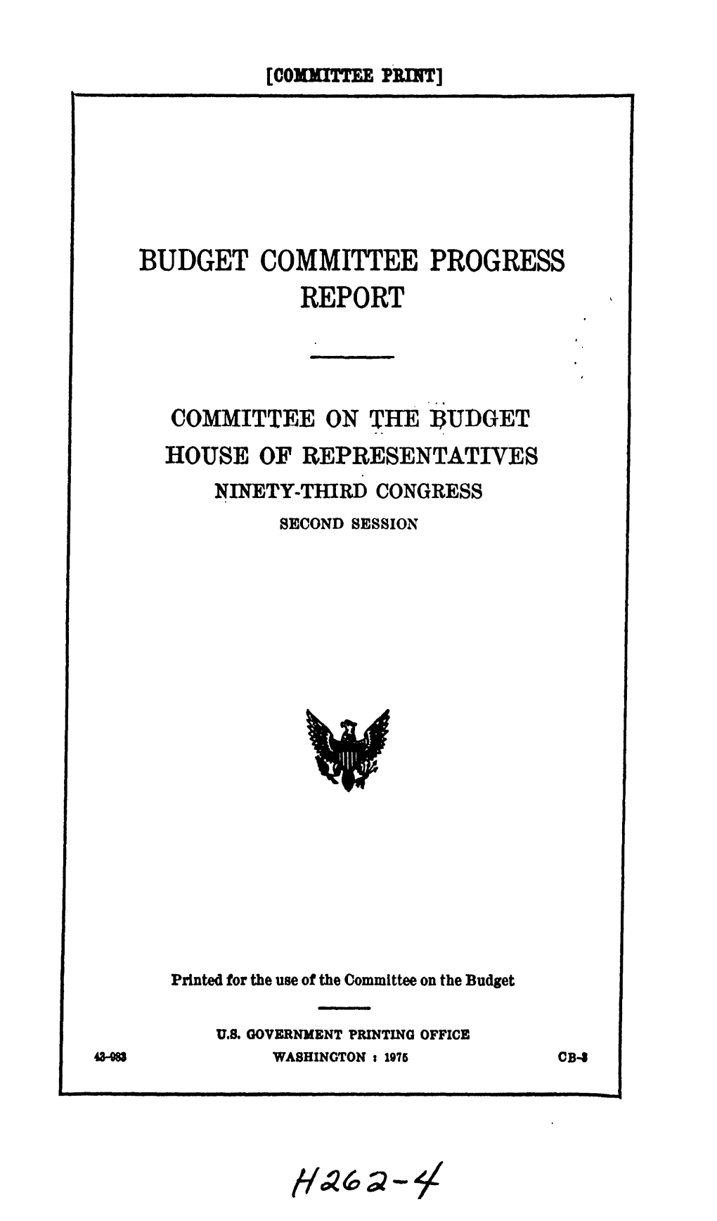 Budget Committee Progress Report