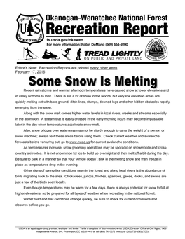 Recreation Reports Are Printed Every Other Week. February 17, 2016