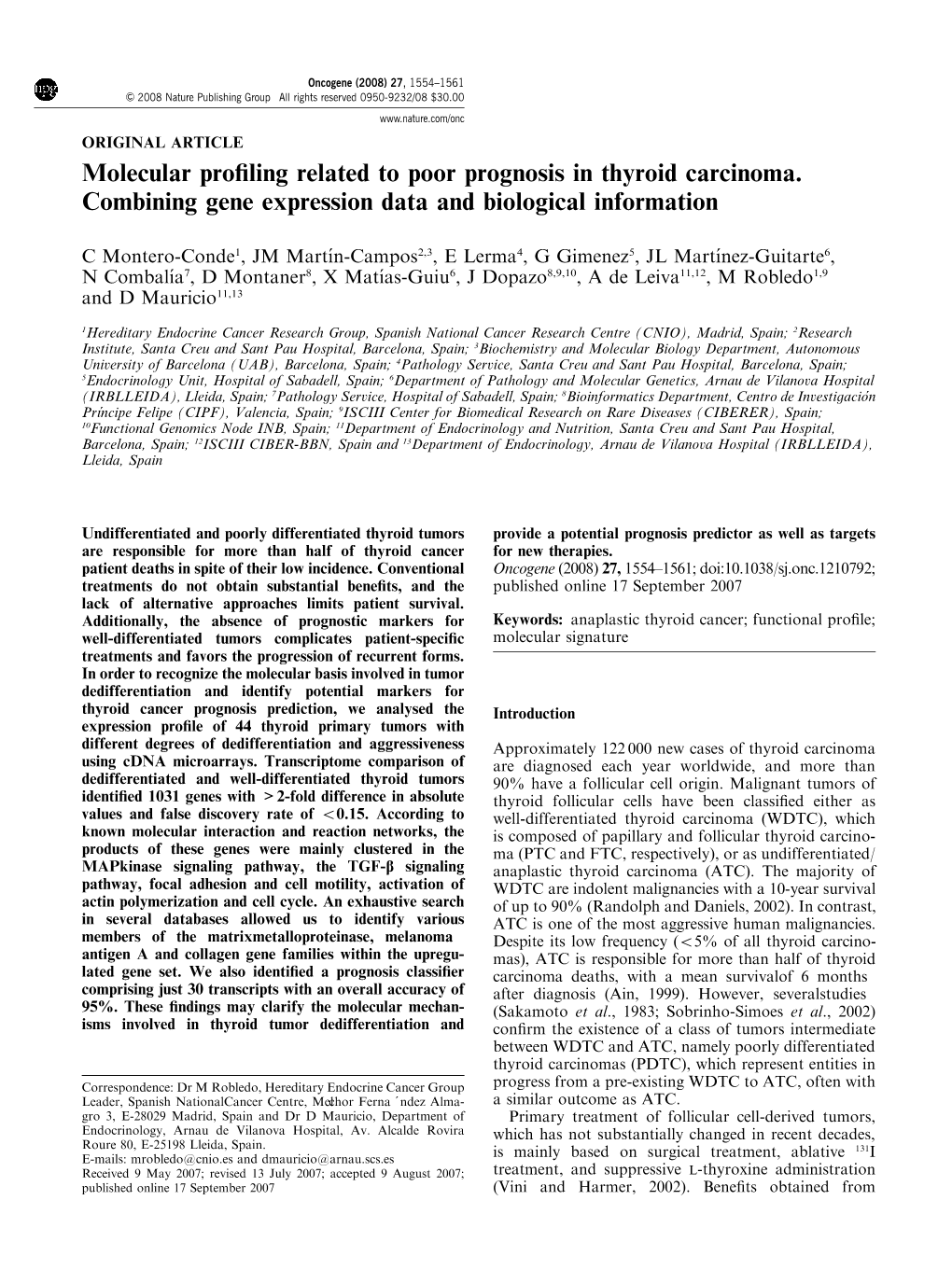 Molecular Profiling Related to Poor Prognosis in Thyroid Carcinoma