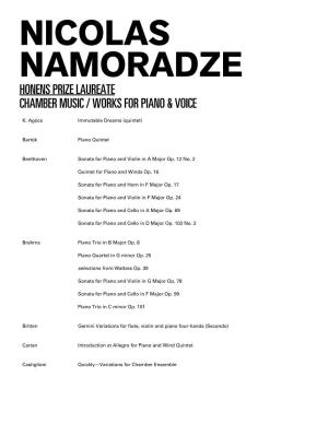 Nicolas Namoradze Honens Prize Laureate Chamber Music / Works for Piano & Voice