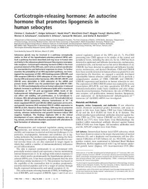 Corticotropin-Releasing Hormone: an Autocrine Hormone That Promotes Lipogenesis in Human Sebocytes
