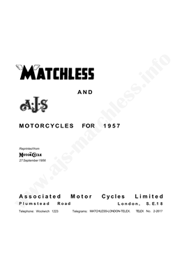 AJS Matchless Modifications Model Range for 1957 (The Motor Cycle