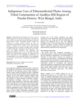 Indigenous Uses of Ethnomedicinal Plants Among Tribal Communities of Ajodhya Hill Region of Purulia District, West Bengal, India