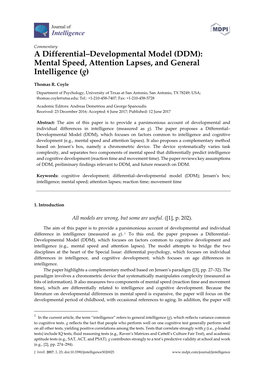 A Differential–Developmental Model (DDM): Mental Speed, Attention Lapses, and General Intelligence (G)