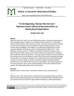Matrix: a Journal for Matricultural Studies “In the Beginning, Woman