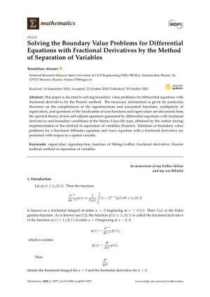 Solving the Boundary Value Problems for Differential Equations with Fractional Derivatives by the Method of Separation of Variables