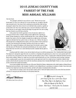 2018 JUNEAU COUNTY FAIR Fairest of the Fair Miss Abigail Williams