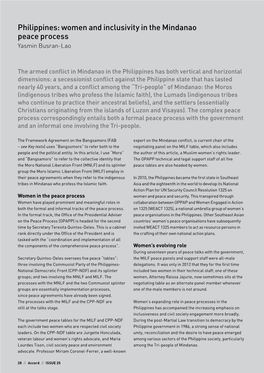 Philippines: Women and Inclusivity in the Mindanao Peace Process Yasmin Busran-Lao