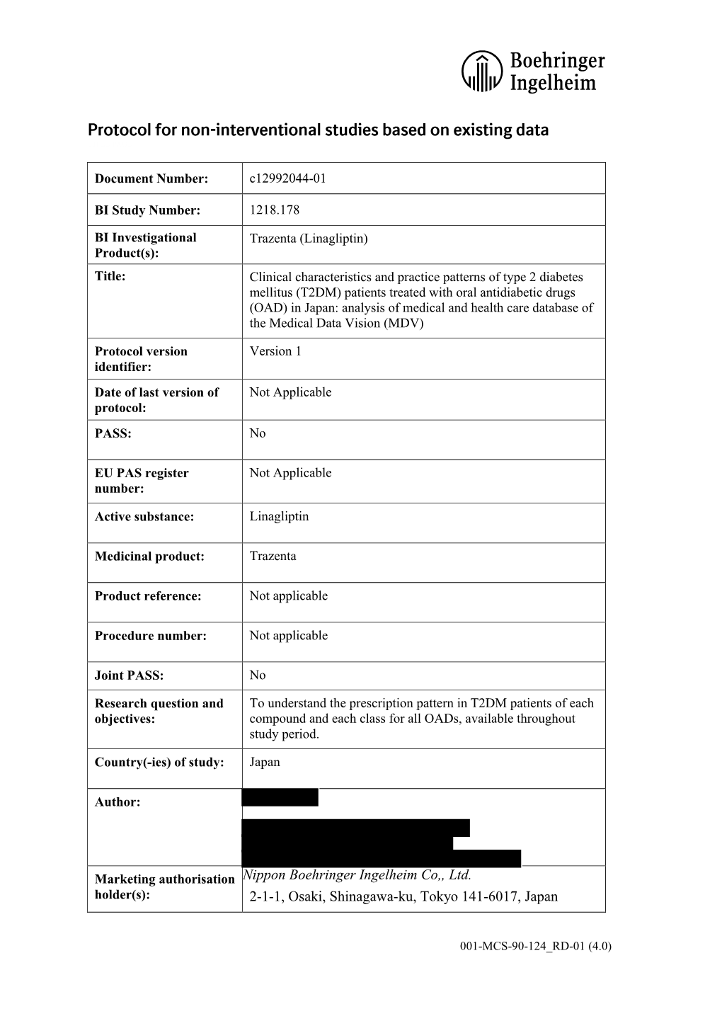 Protocol for Non-Interventional Studies Based on Existing Data TITLE PAGE