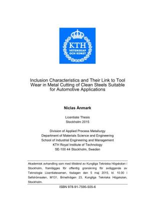 Inclusion Characteristics and Their Link to Tool Wear in Metal Cutting of Clean Steels Suitable for Automotive Applications