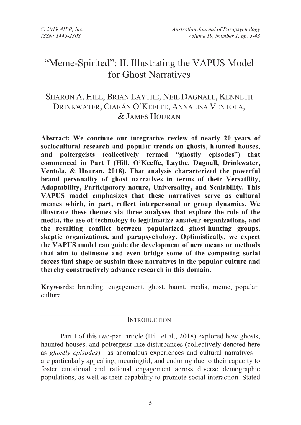 Australian Journal of Parapsychology ISSN: 1445-2308 Volume 19, Number 1, Pp