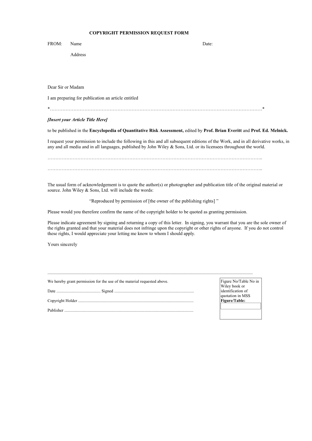 Copyright Permission Request Form