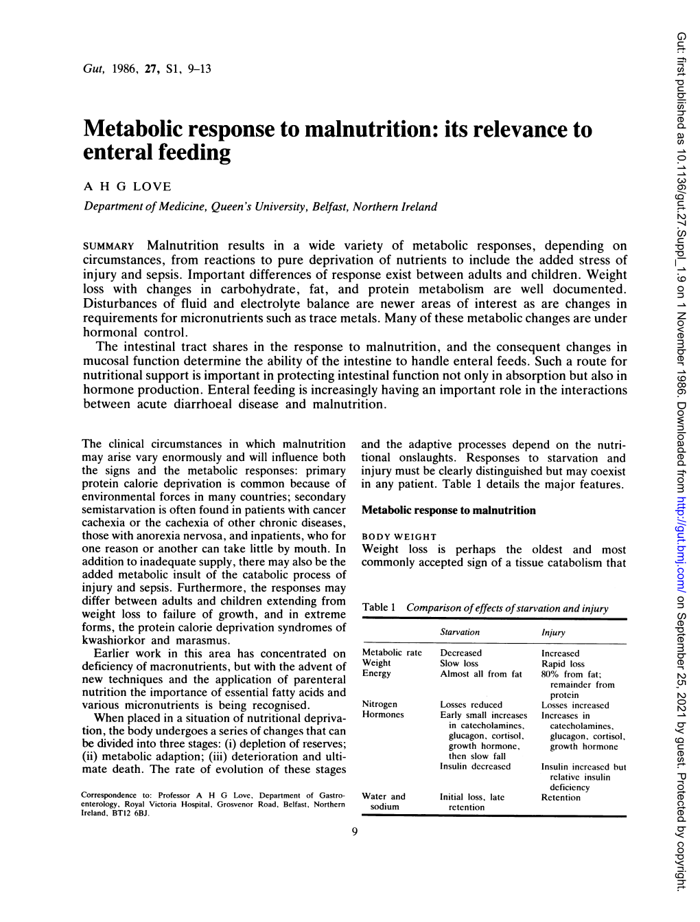 Metabolic Response to Malnutrition: Its Relevance to Enteral Feeding