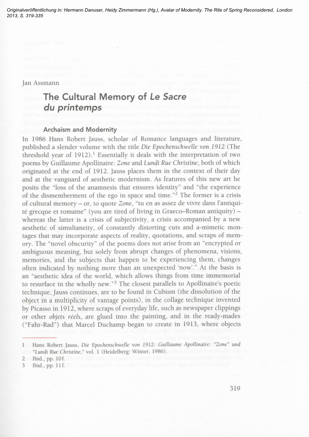 The Cultural Memory of Le Sacre Du Printemps