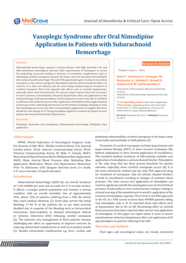Vasoplegic Syndrome After Oral Nimodipine Application in Patients with Subarachnoid Hemorrhage