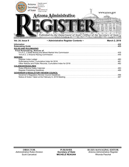Issue 9 ~ Administrative Register Contents ~ March 2, 2018 Information