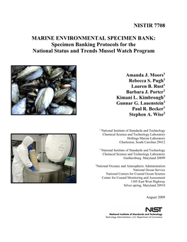 Specimen Banking Protocols for the National Status and Trends Mussel Watch Program