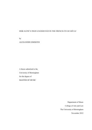 Erik Satie's Trois Gnossiennes in the French Fin De Siècle
