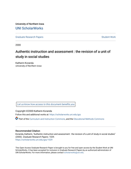 Authentic Instruction and Assessment : the Revision of a Unit of Study in Social Studies