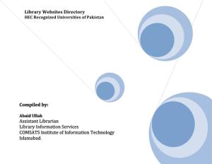 Library Websites Directory Compiled By: Assistant Librarian Library