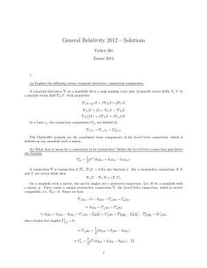 General Relativity 2012 – Solutions