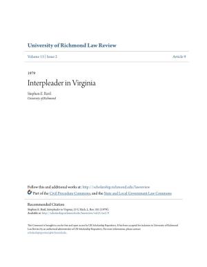 Interpleader in Virginia Stephen E