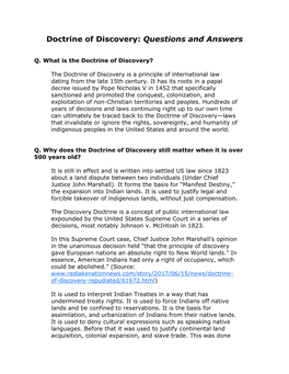 Doctrine of Discovery: Questions and Answers