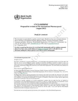 CYCLOSERINE Proposal for Revision of the International Pharmacopoeia (August 2012)