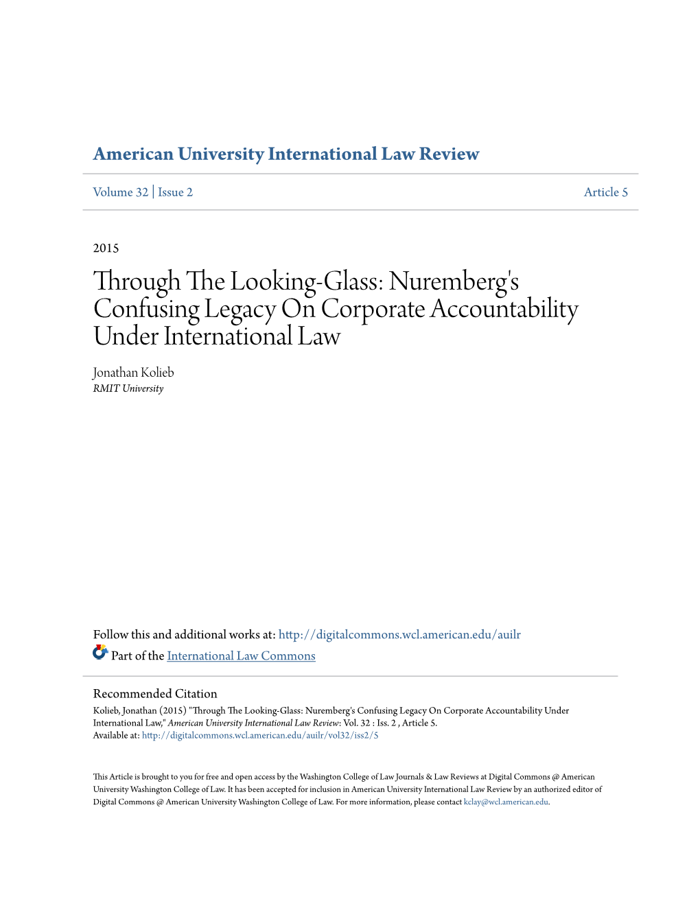 Nuremberg's Confusing Legacy on Corporate Accountability Under International Law Jonathan Kolieb RMIT University