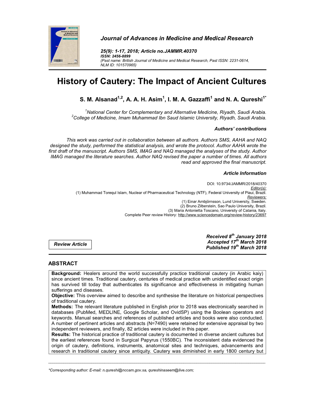 History of Cautery: the Impact of Ancient Cultures