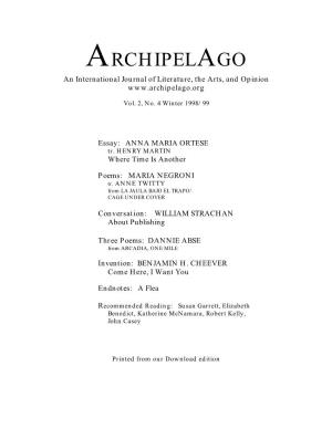 ARCHIPELAGO an International Journal of Literature, the Arts, and Opinion