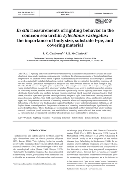 In Situ Measurements of Righting Behavior in the Common Sea Urchin Lytechinus Variegatus: the Importance of Body Size, Substrate Type, and Covering Material