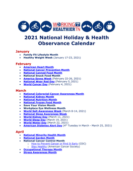 2021 National Holiday & Health Observance Calendar