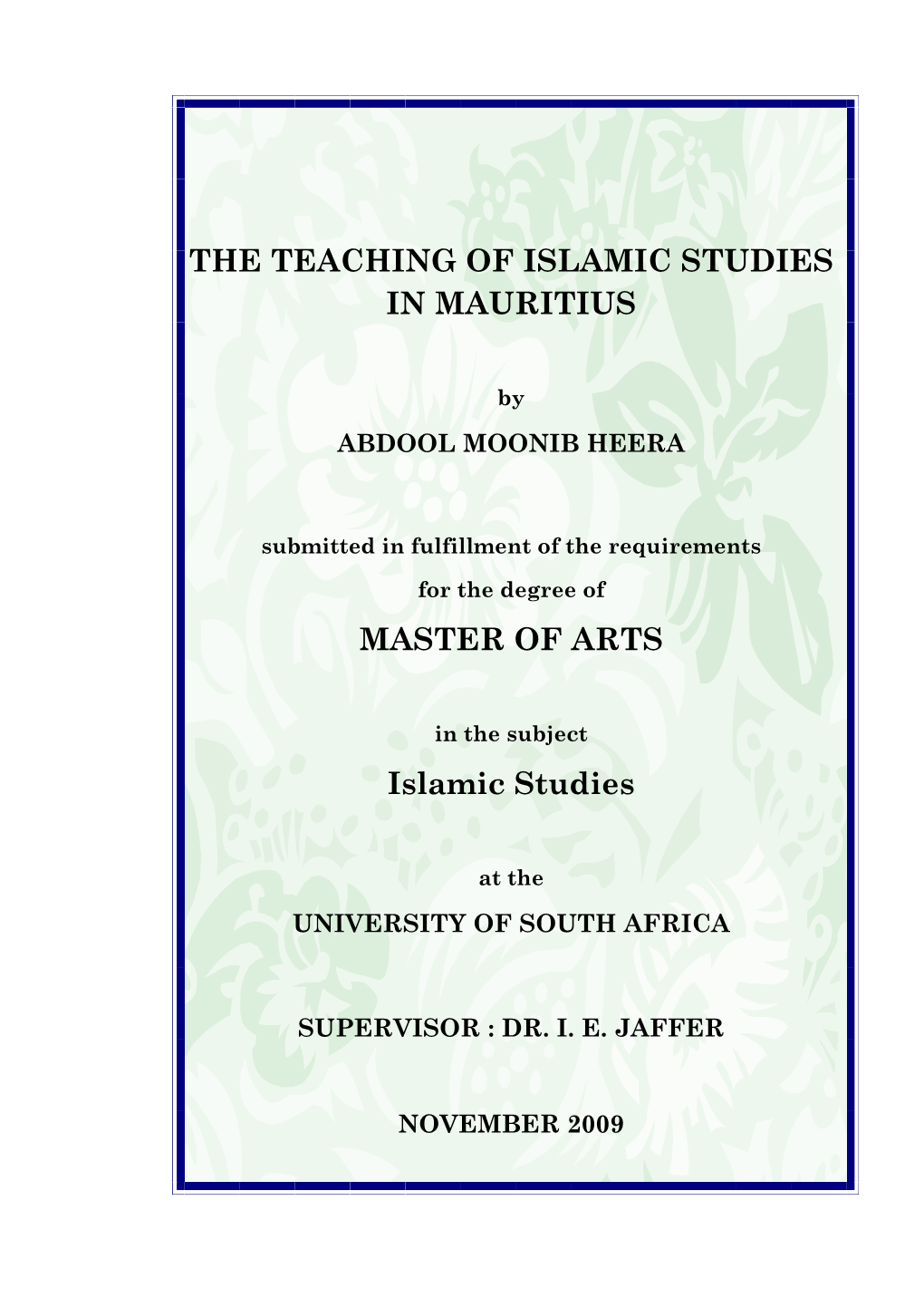 Islamic Studies in Mauritius