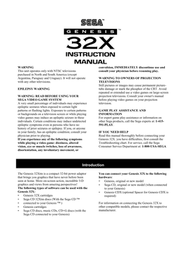 Sega Genesis 32X Manual