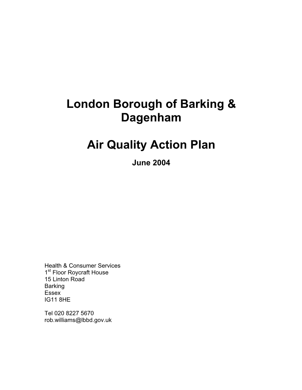 Air Quality Action Plan to June 2004