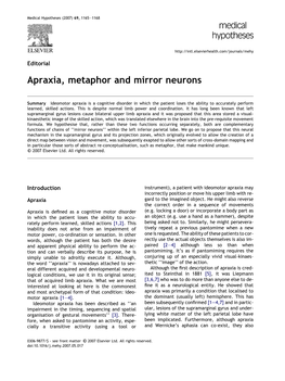 Apraxia, Metaphor and Mirror Neurons