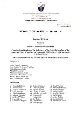 Resolution on Inadmissibility