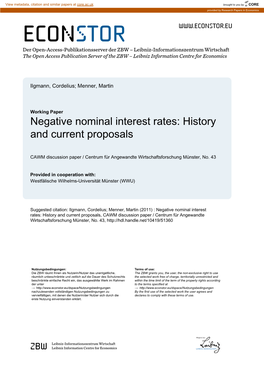 Negative Nominal Interest Rates: History and Current Proposals