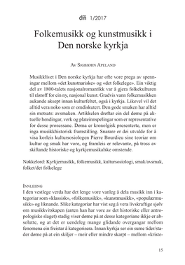 Folkemusikk Og Kunstmusikk I Den Norske Kyrkja