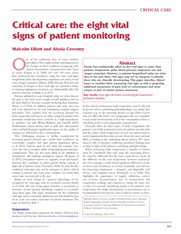 Critical Care: the Eight Vital Signs of Patient Monitoring
