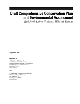 Draft Comprehensive Conservation Plan and Environmental Assessment Red Rock Lakes National Wildlife Refuge