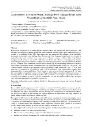 Assessment of Ecological Water Discharge from Volgograd Dam in the Volga River Downstream Area, Russia