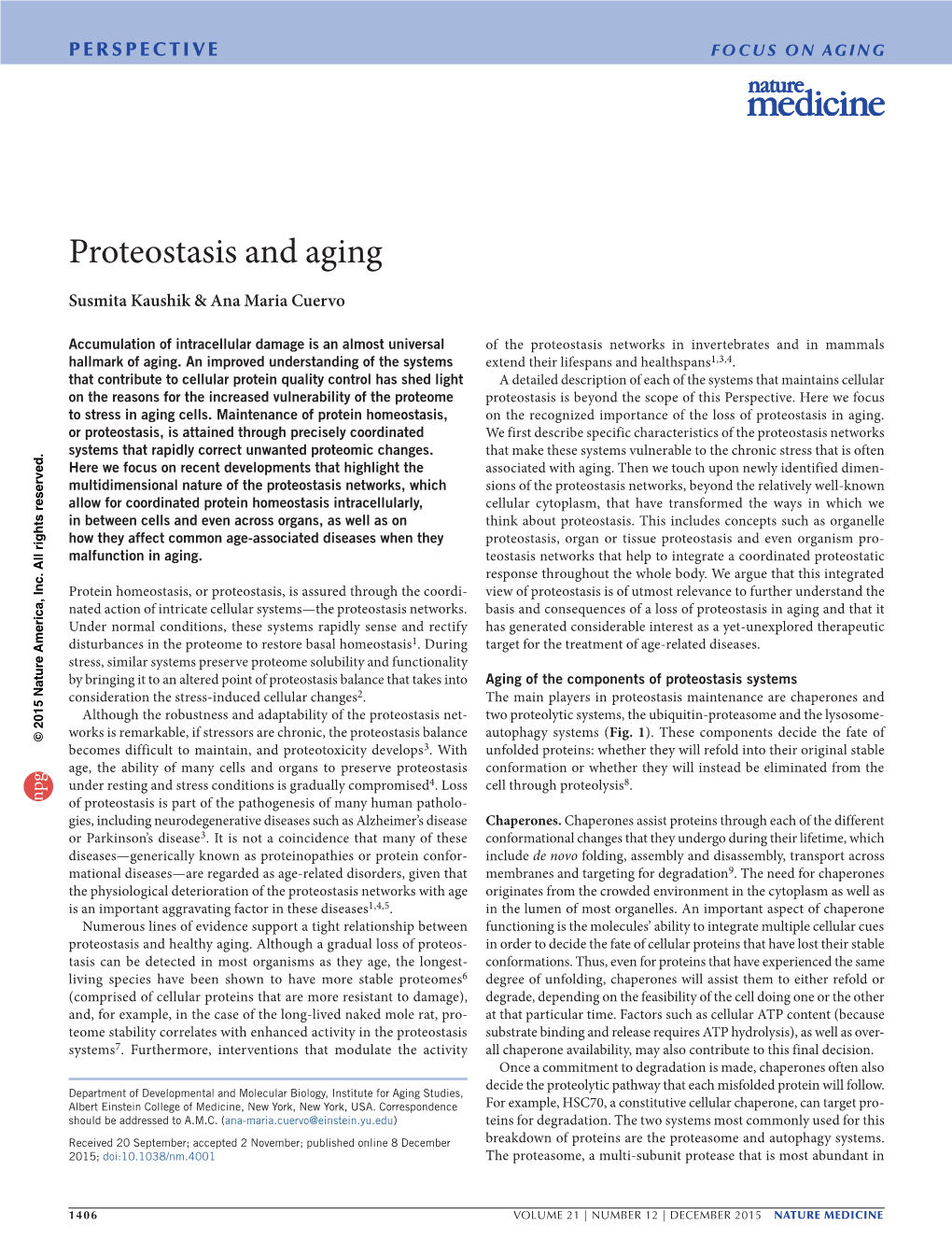 Proteostasis and Aging