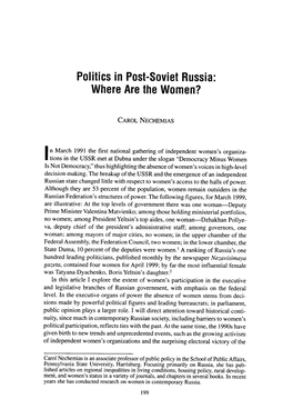 Politics in Post-Soviet Russia: Where Are the Women?