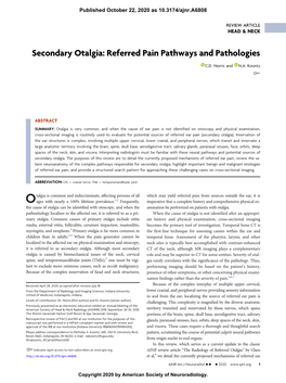 Secondary Otalgia: Referred Pain Pathways and Pathologies